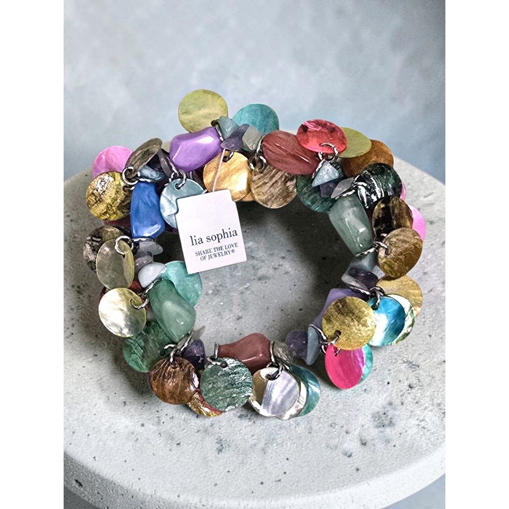 Lia Sophia Fruity Pebbles Multicolor Shell Stone Stretch Bracelet Y2K NIB New